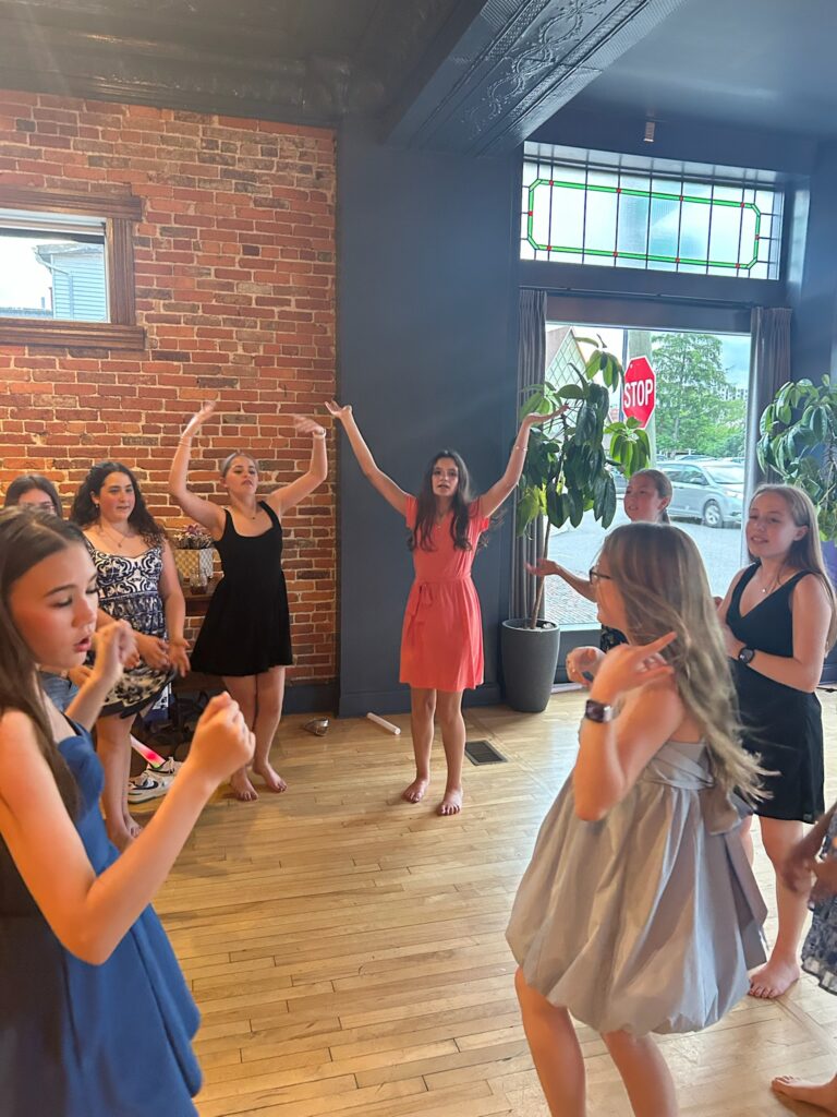 Isla and friends dancing at her Bat Mitzvah in Columbus, OH
