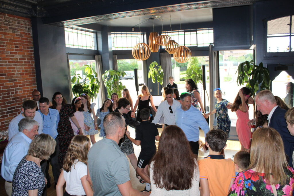 Everyone gathering around for the Hora at Isla's Bat Mitzvah in Columbus, Ohio