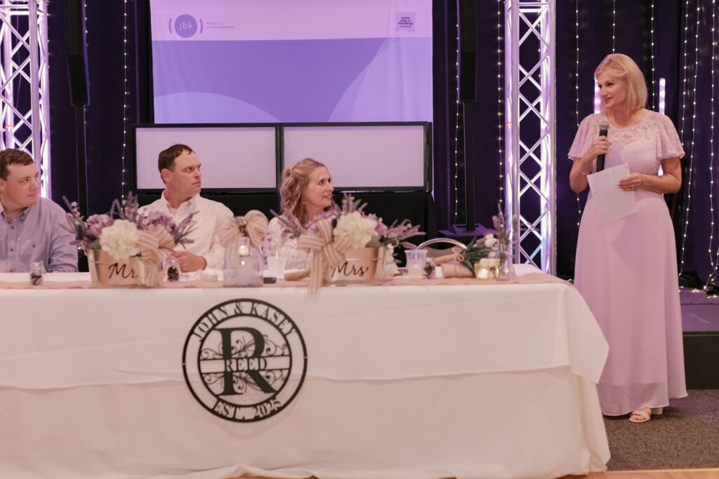Kasey's Matron of Honor makes her speech during the wedding reception at The Grove By The River in Newark, Ohio