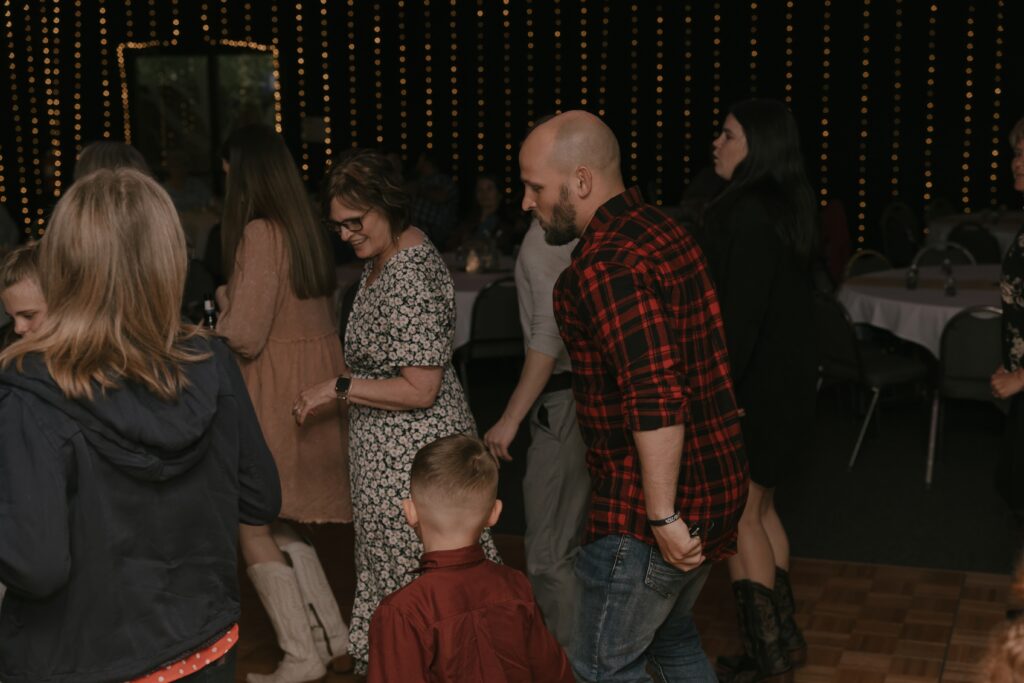 Kasey & John's friends and family on the dance floor at their wedding reception in Newark, Ohio