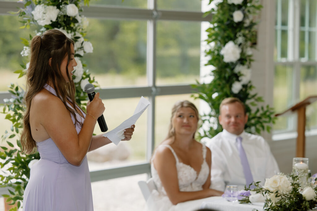 Allison's other Sister and Maid of Honor making a speech during the wedding reception at Williams Farm in Pataskala, Ohio
