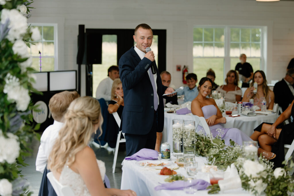 Joe's Brother and Best Man making a speech during the wedding reception at Williams Farm in Pataskala, Ohio