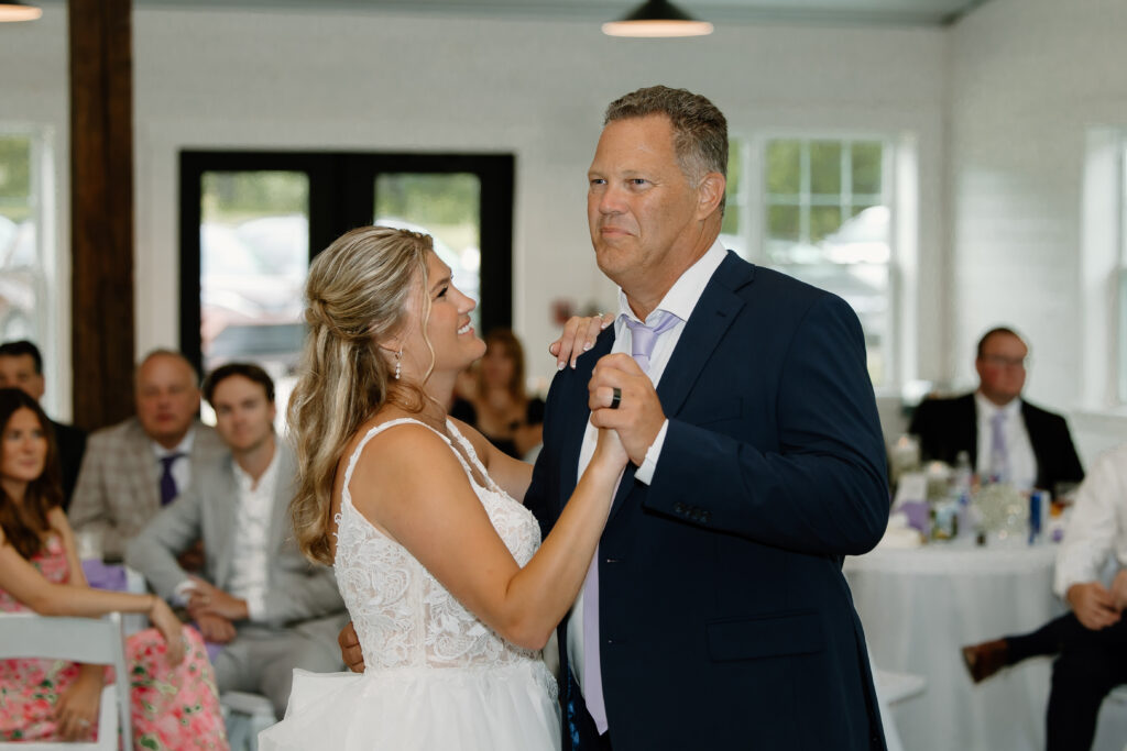 Allison sharing a dance with her Dad during the Bride/Father Dance at her wedding reception inside Williams Farm in Pataskala, Ohio