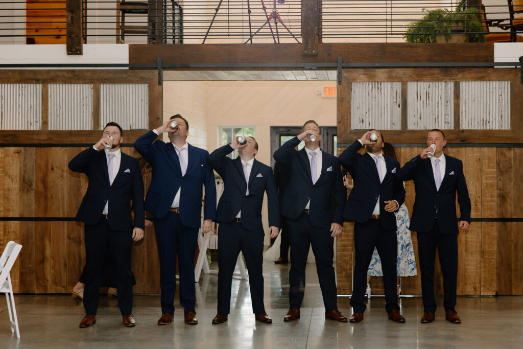 All of Joe's Groomsmen being led out by the Best Man as they're introduced into Allison & Joe's Wedding Reception at Williams Farm in Pataskala, Ohio