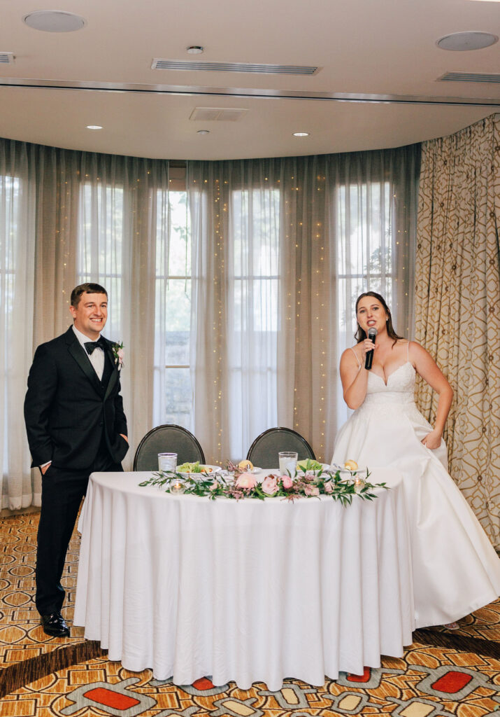 Ann says a few words to welcome their guests to their wedding reception at the Granville Inn