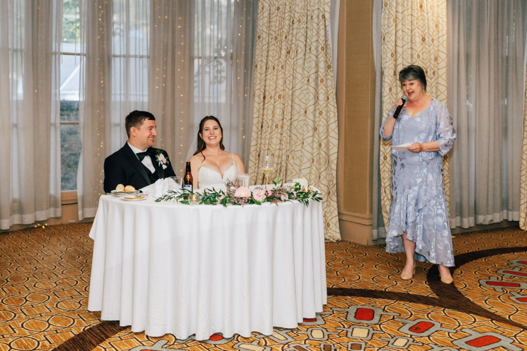 Ann's Mom makes a speech during the wedding reception at Granville Inn in Granville, Ohio