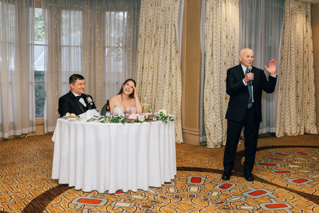 Ann's Dad gives a speech during the wedding reception at The Granville Inn.