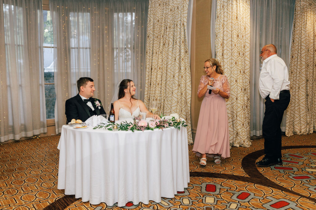 Bryse's Mom makes a speech during the wedding reception at Granville Inn in Granville, Ohio