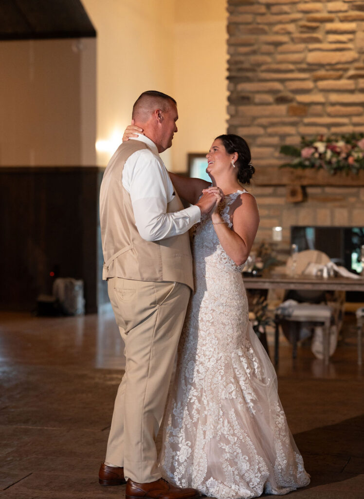 Sarah & Ryan sharing their first dance together during their wedding reception at The Old Barns at Dry Run Farms in Williamsport, Ohio