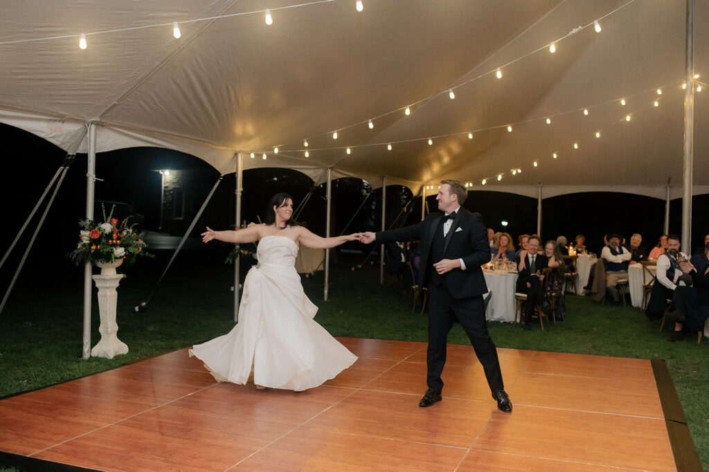 Carly and Roy during their first dance at Bryn Du Mansion