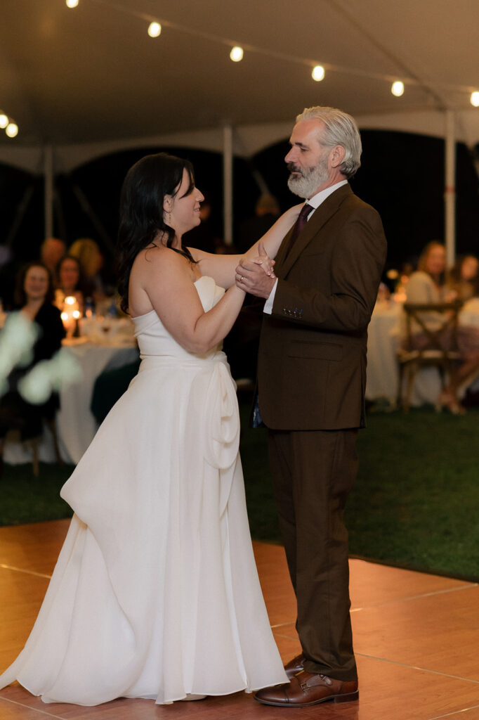 Carly & her dad share a dance at her wedding in Granville, Ohio