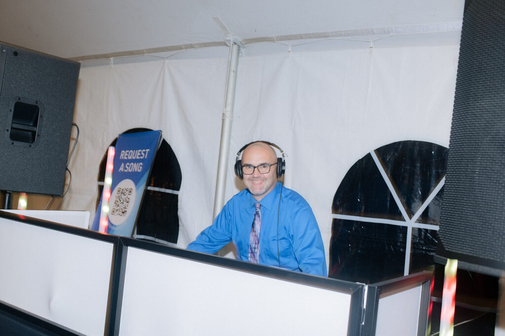 Jeff from JBK Mobile DJ Entertainment smiling for the camera at Carly & Roy's Wedding at Bryn Du Mansion in Granville, Ohio