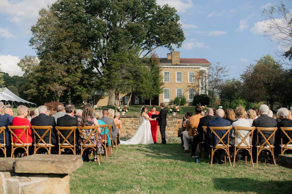 Carly & Roy at the altar in The Formal Garden at Bryn Du Mansion in Granville, Ohio