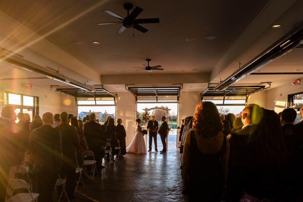 Heidi & Rusty at the altar inside the Pavilion at the Wenbeck Wedding & Events Center in Lewis Center, OH