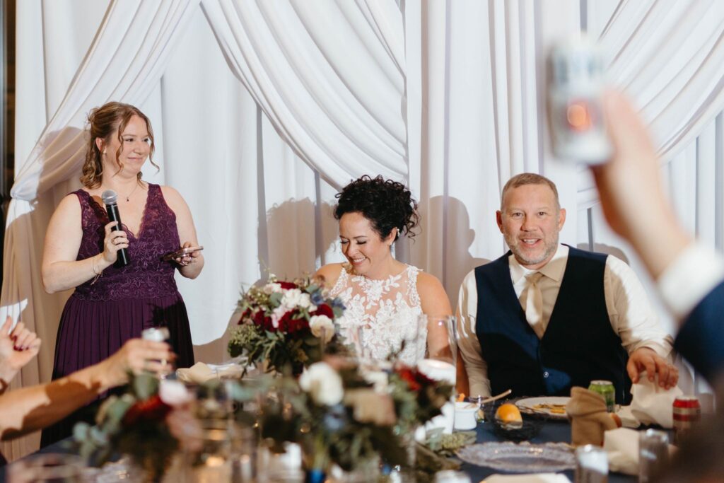 The Maid of Honor's speech during Heidi & Rusty's Wedding Reception at The Wenbeck Wedding & Events Center in Lewis Center, OH