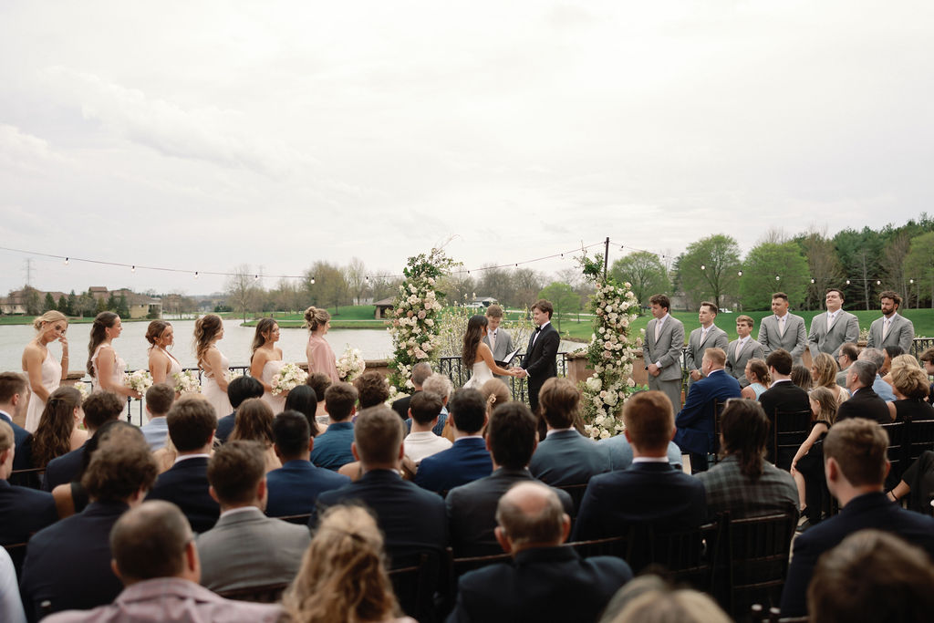 Shannon and Brady's wedding ceremony on the patio at The Club at Corazon in Dublin, Ohio